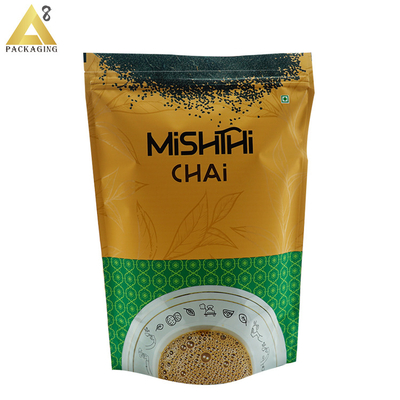 Recyclable custom printed empty aluminum foil holder UP box pouch with ziplock plastic zipper coffee packaging bag