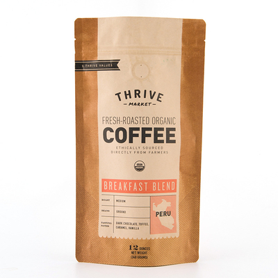 Luckytime Food Grade Moisture Proof Biodegradable Kraft Stand Up Pouch With Ziplock For Tea Coffee Bean