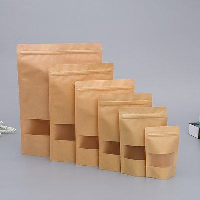 Recycled Materials Stand Up Zipper Bag Kraft Paper White/Brown With Clear Window Offset Printing Rectangle Resealable Luxury Fancy Zipper Top