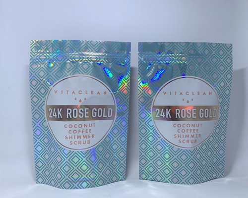 Custom Hologram Moisture Proof Bag For Coconut Coffee Shimmer Scrub Packaging