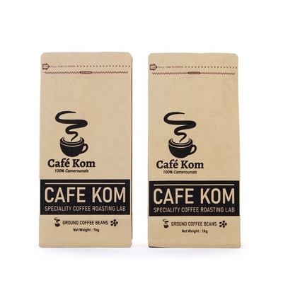 Disposable Laminated Custom Printing Barrier Kraft Paper Coffee Packaging Flat Bottom Ziplock Bags With Valve