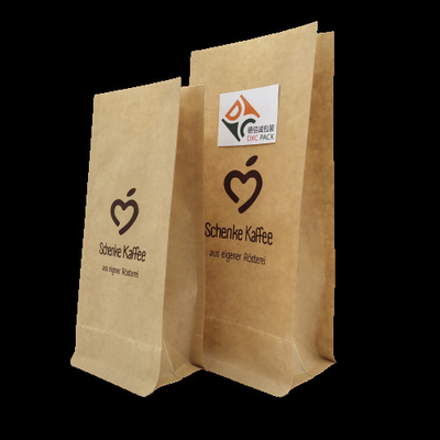 BIODEGRADABLE DXC. 1 pound. Natural Compostable Brown Kraft Coffee Flat Bottom Bag Paper Lined With Tin Tie
