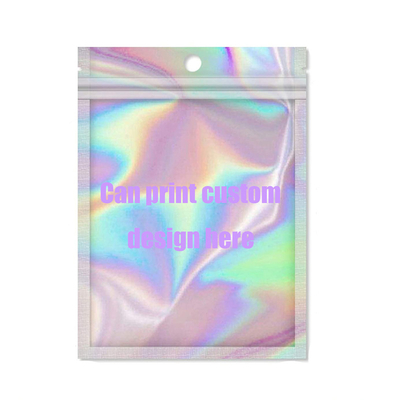 BIODEGRADABLE Transparent Rainbow Clear Front Silver Backed Aluminized Mini Holographic Plastic Packaging Mylar Ziplock Bag